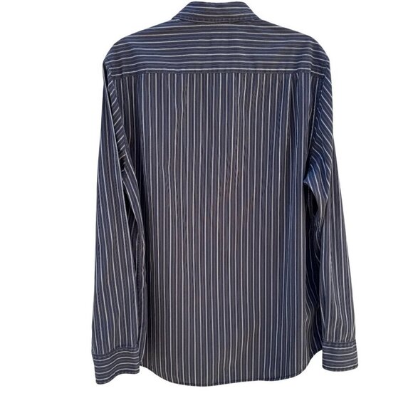 Tasso Elba Mens Tailored Fit Gray White Striped Button-Down Long Sleeve Shirt L - Picture 6 of 8